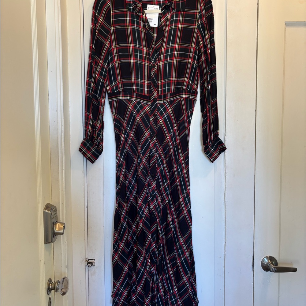 H&M Blue and Red Long Sleeve Shirt Dress